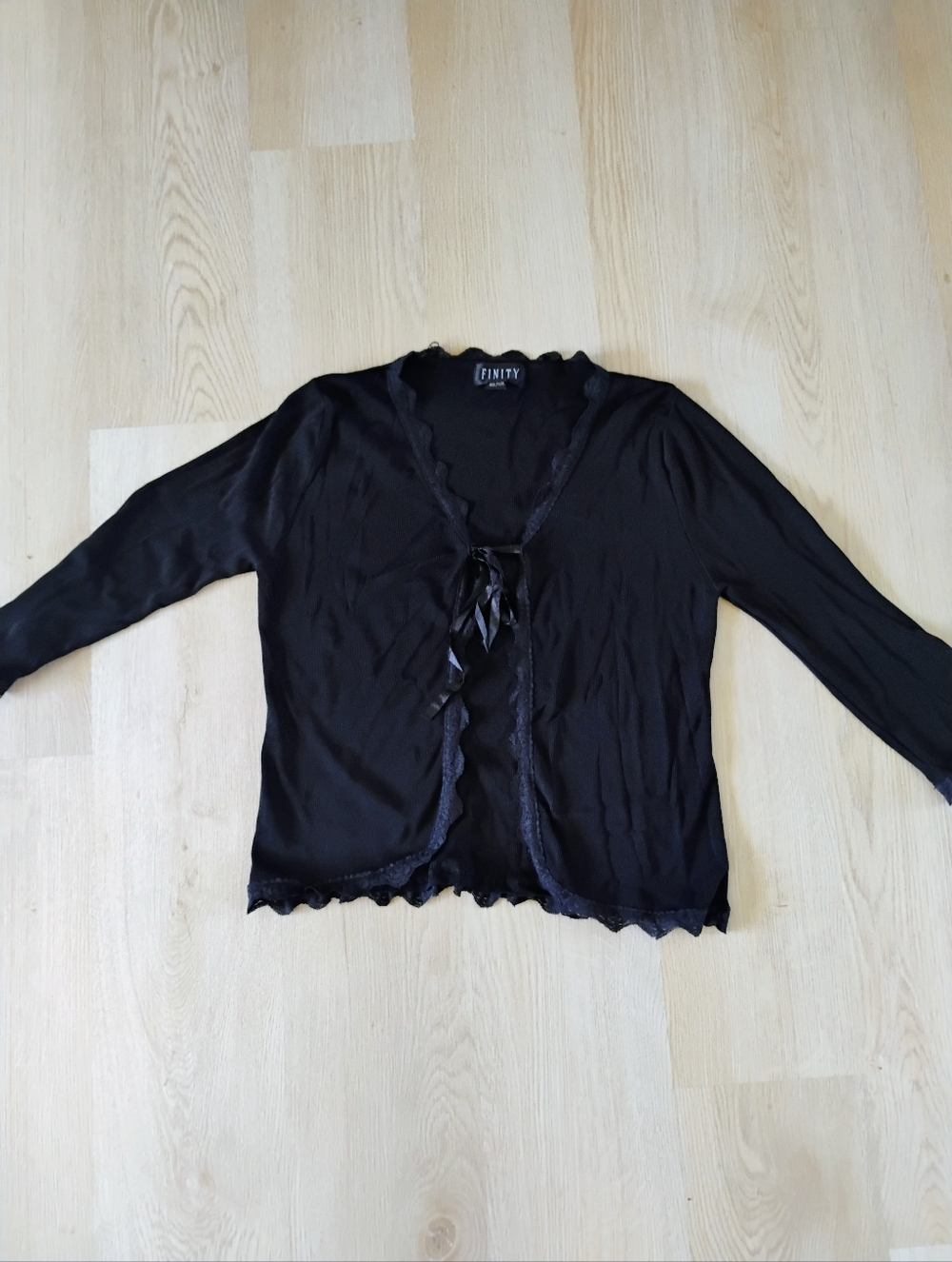 Finity Black Ribbed Lace-Trim Top